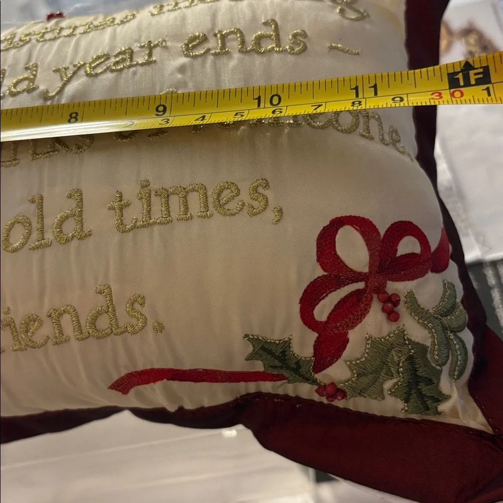 Festive Holiday Pillow with Gold Embroidery